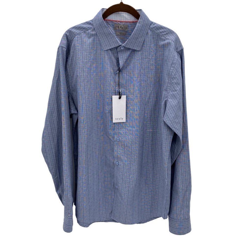 Truly Slim Fit Blue/White Long Sleeve Button Down Shirt Men’s Size L